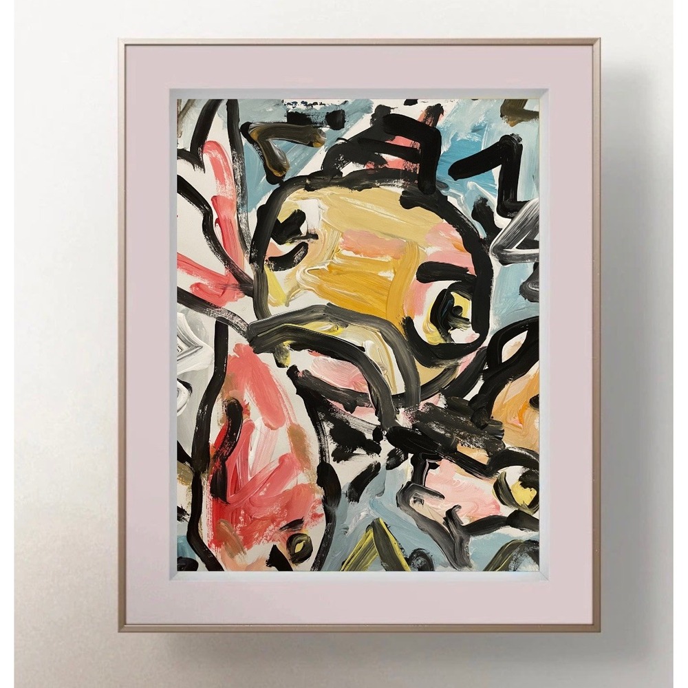 OMAN Original Painting Abstract Goldfish Koi Fish Fine Art Paper 8.5x11 Signed
